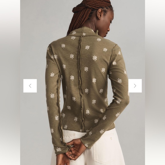 Anthropologie Pilcro Turtleneck Cotton-Slub Top Green Motif Bandana Print Medium - Picture 2 of 12